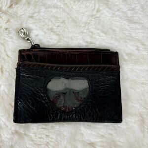 Brighton Leather Coin Purse Wallet Change Holder ID Card Brown Croc Heart
